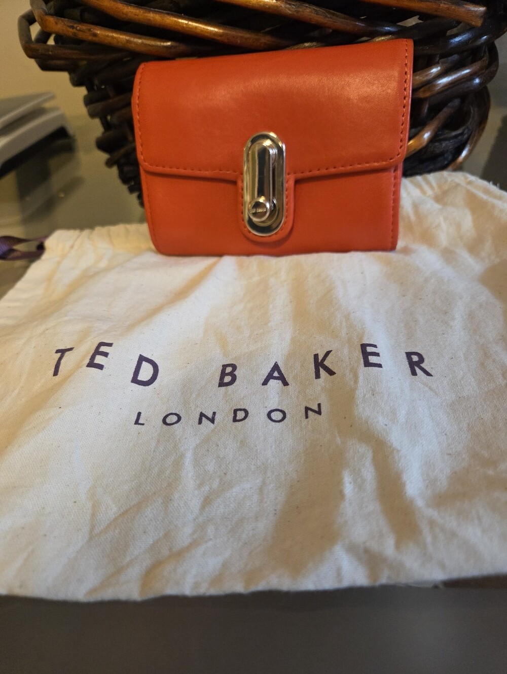 Ted Baker Red Leather Compact Wallet Gold Tone And Dust Bag Like New